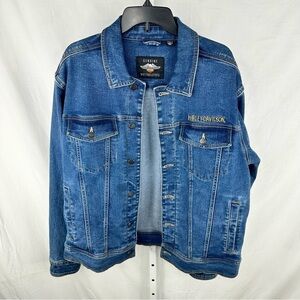 Harley-Davidson Men's Blue Collared Denim Trucker Jacket - Size Large